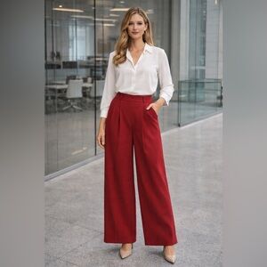 ASOS Wide Leg Pleated Trousers with Pockets Quiet Luxury Cranberry Red  Size 4